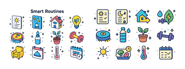 Fototapeta premium Smart routines icons: fitness, wellness, energy, home, lifestyle