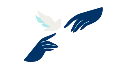 symbol of two fingertips meeting and a flying bird