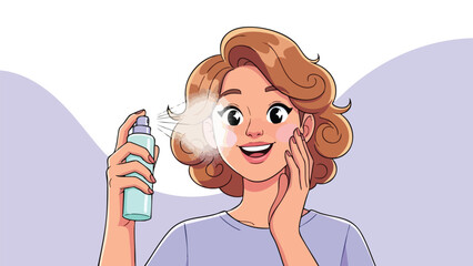 Joyful woman applying refreshing mist for skincare routine and beauty enhancement