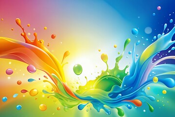 Obraz premium Vibrant colorful liquid splashes in dynamic motion with rainbow background
