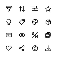 Action and Filter Outline Icon Set for User Interface and App Controls