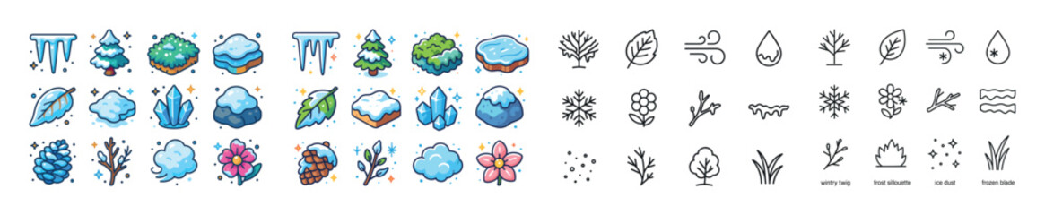 Fototapeta premium Colorful and minimalistic weather and nature icons collection