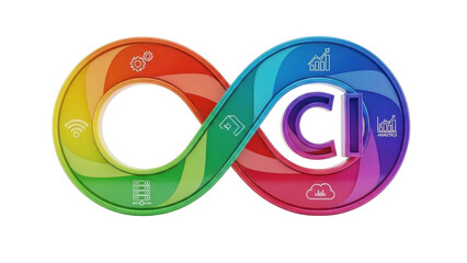 3D DevOps Infinity Loop Icon, Continuous Integration, isolated on white background