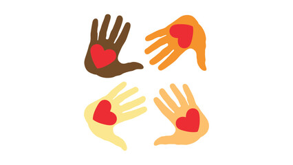 Obraz premium Diverse hands with hearts symbolizing love and unity