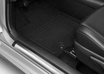 Luxury car floor mats in black plastic