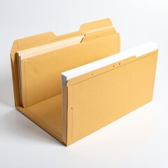 Open brown document files, filled with paperwork, on white background