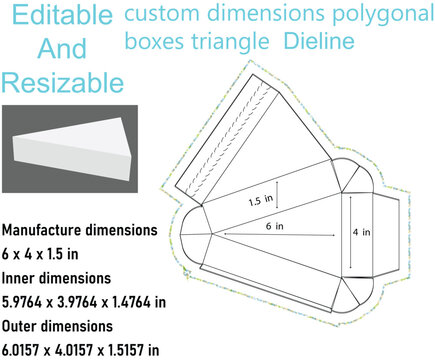 Editable Custom Dimensions Polygonal Boxes Triangle Dieline And Resizable triangle box