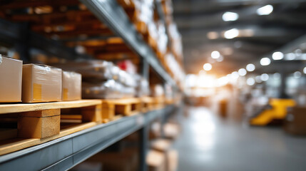 Obraz premium Warehouse inventory inspection scene heavily defocused storage facility background stock management quality control distribution center assessment logistics verification