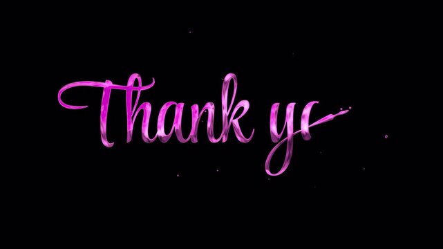 Thank you handwritten glossy pink letters display gratitude elegantly over a sleek black background. Alpha Channel