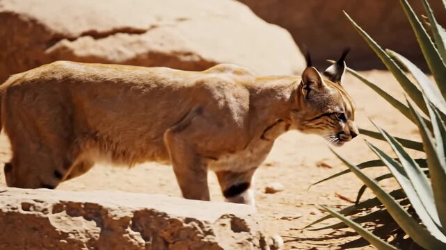 Caracal Walking Calmly on Rocks in Natural Habitat