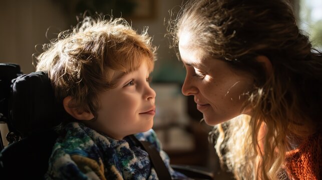 Moebius Syndrome Awareness Day: a child with Moebius syndrome interacting with a supportive parent, warm natural lighting, candid moment