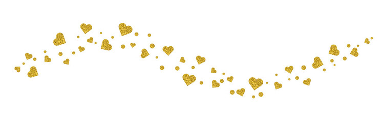 Golden Glitter Hearts Confetti border for Valentine's Day isolated on transparent background