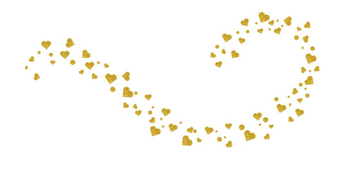 Golden Glitter Hearts Confetti border for Valentine's Day isolated on transparent background
