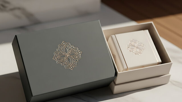 luxury soap bar packaging mockup, with a premium box design, soft matte finish and embossed logo detail, displayed with soft natural lighting--v 6.1 --ar 16:9 --q 2"