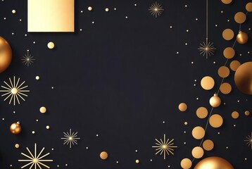 Elegant black and gold festive background with sparkling stars and geometric shapes