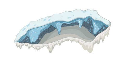 Cartoon ice cave overhang with icicles, winter frozen structure, blue glacier element © NAHID 