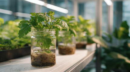 A plant science lab using hydrogel substrates to regulate moisture around roots, improving water efficiency in sustainable agriculture research. cinematic color correction, natural uneven lighting