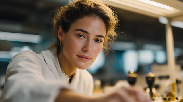 A technician carefully calibrates ultra-sensitive emission sensors on a stainless-steel lab bench, watching LED indicators flash in precise patterns as chemical vapors pass through a transparent - Powered by Adobe