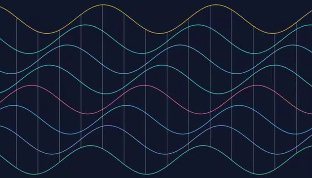 Harmonic Waves: A visual representation of elegant sine waves in motion, forming a rhythmic pattern against a deep background. Illustrating the interplay of forms and energies. 