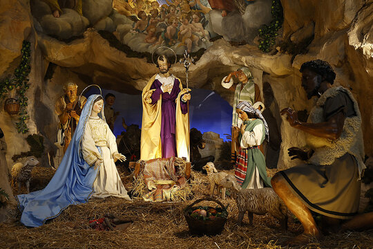 Santa Maria in Aracoeli basilica, Rome, Italy. Advent nativity scene