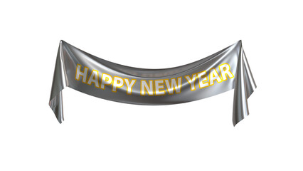 A silver banner with the text "Happy New Year" - transparent background	
