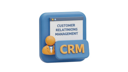 3D Customer Relationship Management (CRM) Icon, isolated on white background