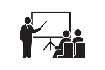 Business presentation silhouette icon with presenter and audience