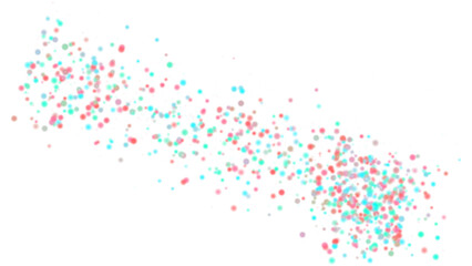 Abstract pastel confetti dots scatter background on white with diagonal particle flow