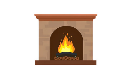 Winter fireplace icon, cozy indoor fire, home heating illustration, png file, isolated on white
