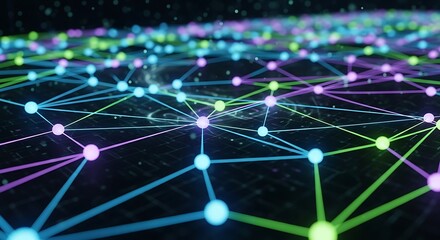Modern network connection with glowing nodes for futuristic tech, innovative communication, and digital transformation success, vibrant and dynamic