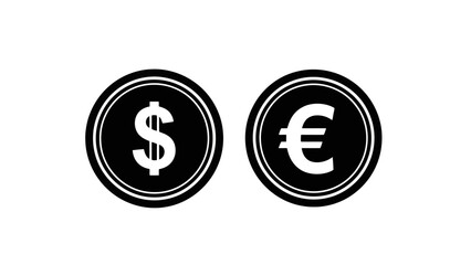 Obraz premium Black and white dollar and euro coin symbols isolated on white background