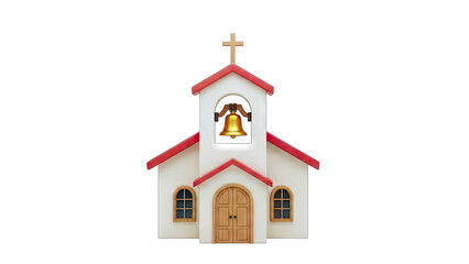 Toy Church with Bell and Cross on White Background
