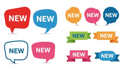 Set of colorful NEW badges and labels for promotional designs and announcements
