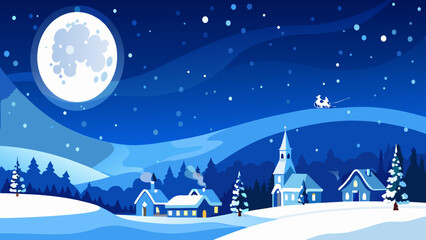 Winter night in a snowy village © Lab