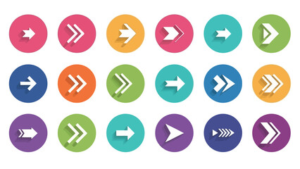 Set of Colorful Round Button Icons Featuring Various Arrow Directional Designs