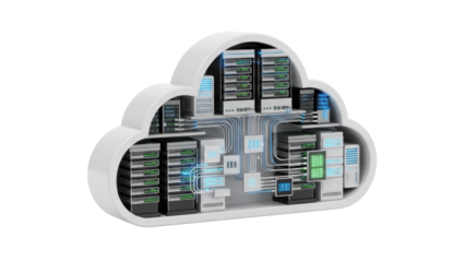 3D Cloud Infrastructure Icon, Server Hosting, isolated on white background