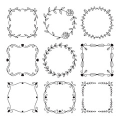Hand drawn whimsical romantic frames and borders vector