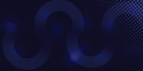 Abstract blue geometric lines glowing on dark blue background. . Futuristic technology concept. white pattern  for banner, wallpaper, cover Vector illustration .