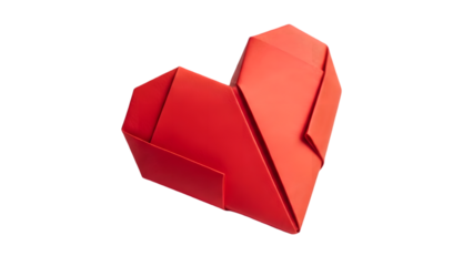 Red origami heart isolated on transparent background