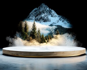 Fototapeta premium Winter Mountain Display Podium with Fog