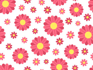 Decorative floral seamless pattern with pink and red flowers on a light background.