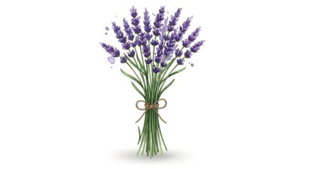 Fototapeta premium Watercolor style illustration depicts a neat bundle of purple flowers tied with twine