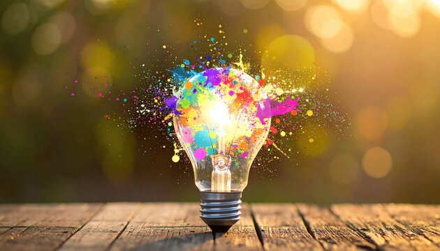 A bulb with colorful splash light for symbolizes smart ide, creative and innovative thinking and planning