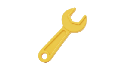Yellow Plastic 3D Wrench Tool Icon, Maintenance Service, isolated on white background
