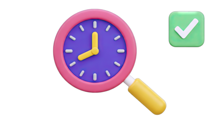 Time Search: Clock Magnifying Check Mark Concept