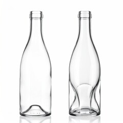 Two empty, clear glass bottles side by side, showcasing curved designs