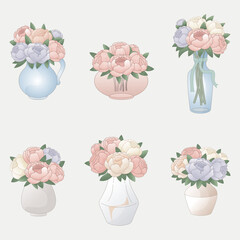Pastel Peony Bouquets in Vases