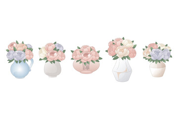 Horizontal Peony Bouquets Line Banner