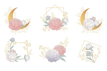 Peony Floral Gold Geometric Compositions