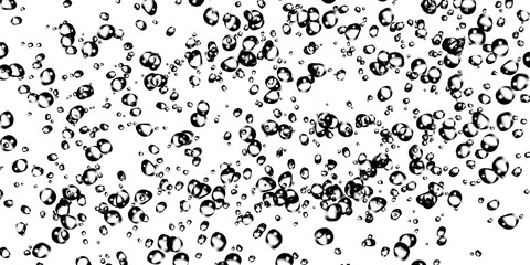 Dynamic collection of black water droplets and soda bubbles floating and splashing to create a fresh liquid texture suitable for beverage packaging and cool summer drink promotions